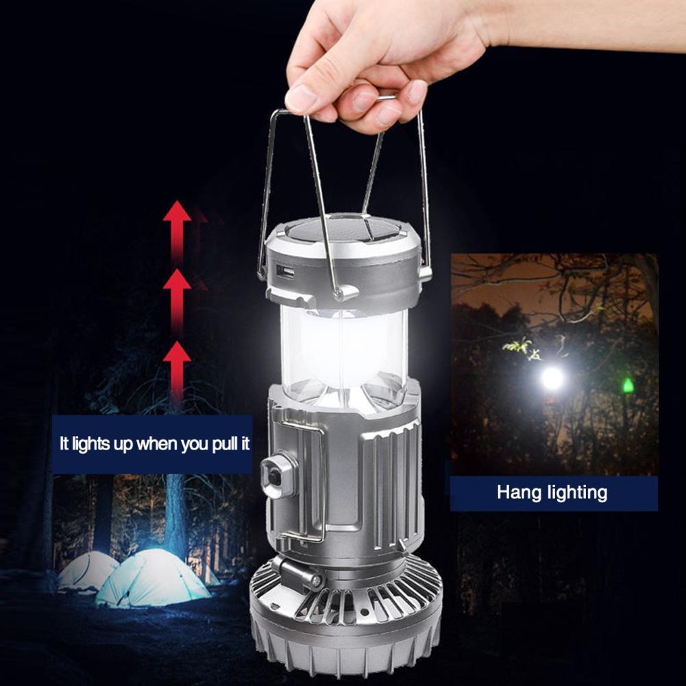 Portable LED Camping Lantern with Fan Solar Rechargeable Outdoor