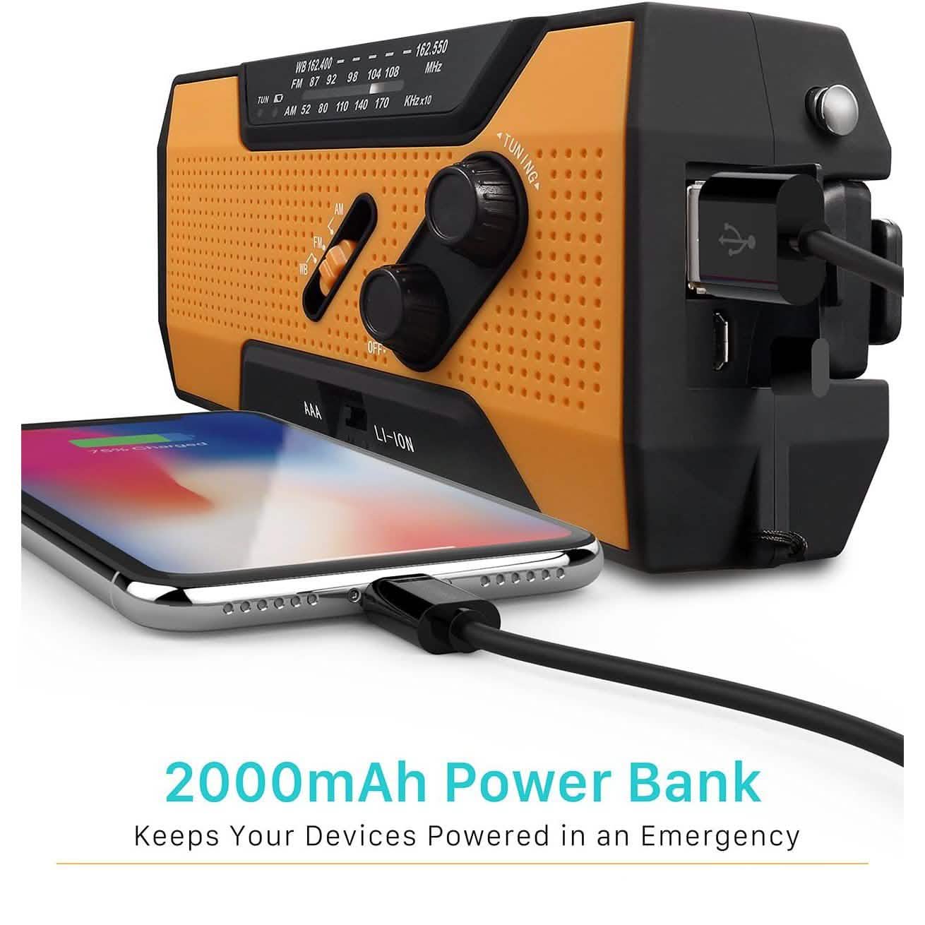 2000mAh NOAA Emergency Weather Radio Solar Power Bank Charger