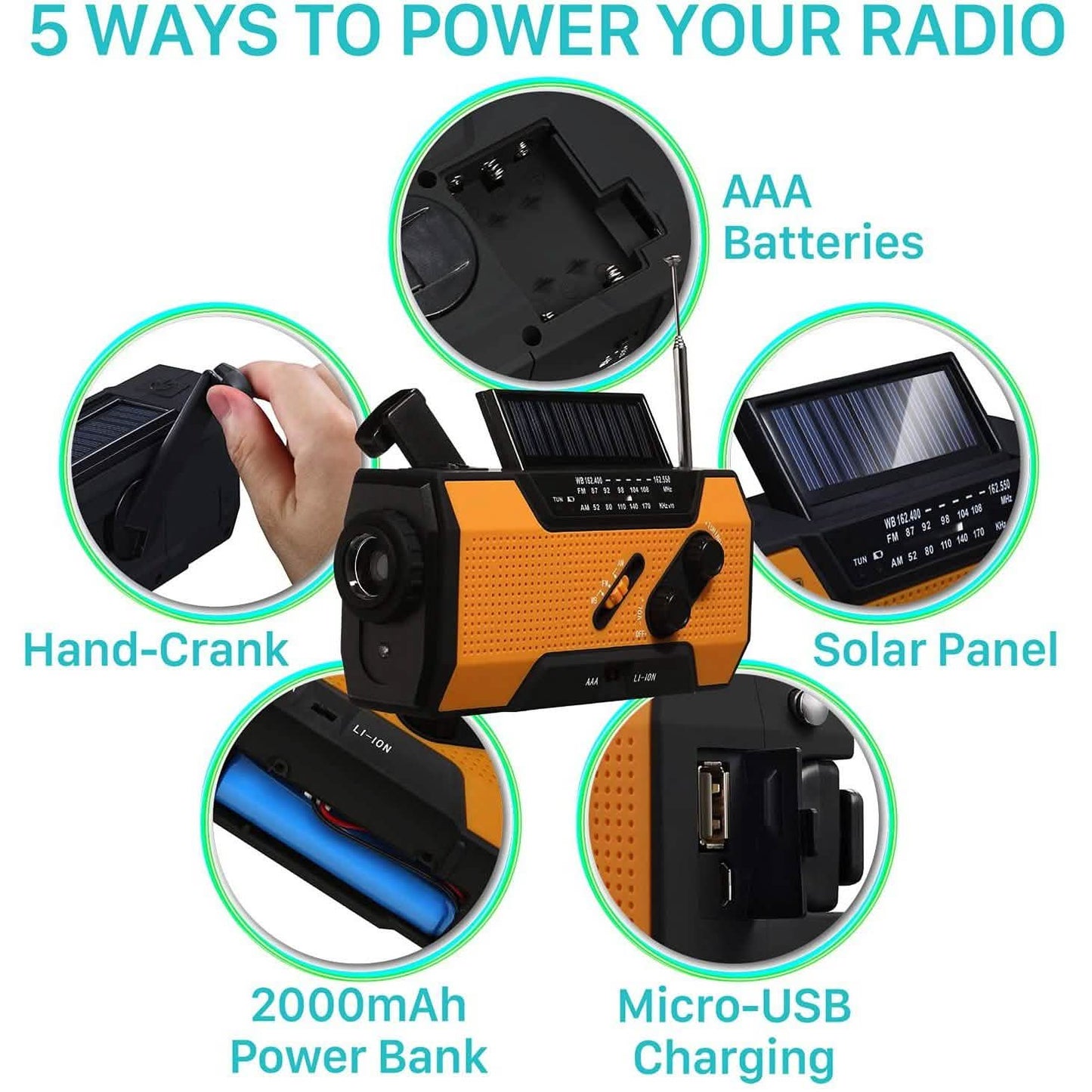 2000mAh NOAA Emergency Weather Radio Solar Power Bank Charger