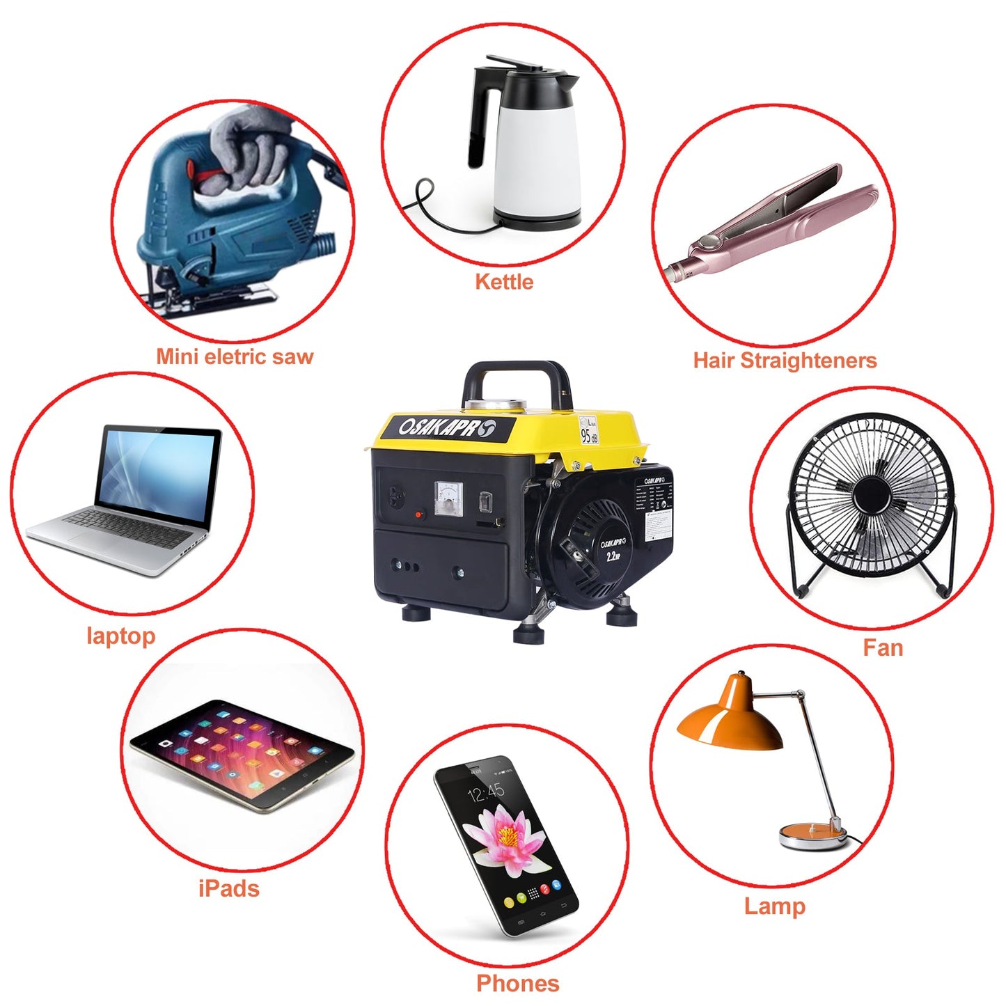 Portable Low Noise Gas Generator Steel Frame for Home Use