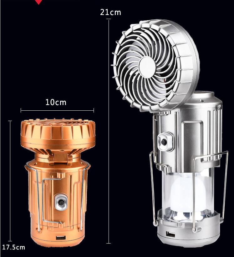 Portable LED Camping Lantern with Fan Solar Rechargeable Outdoor