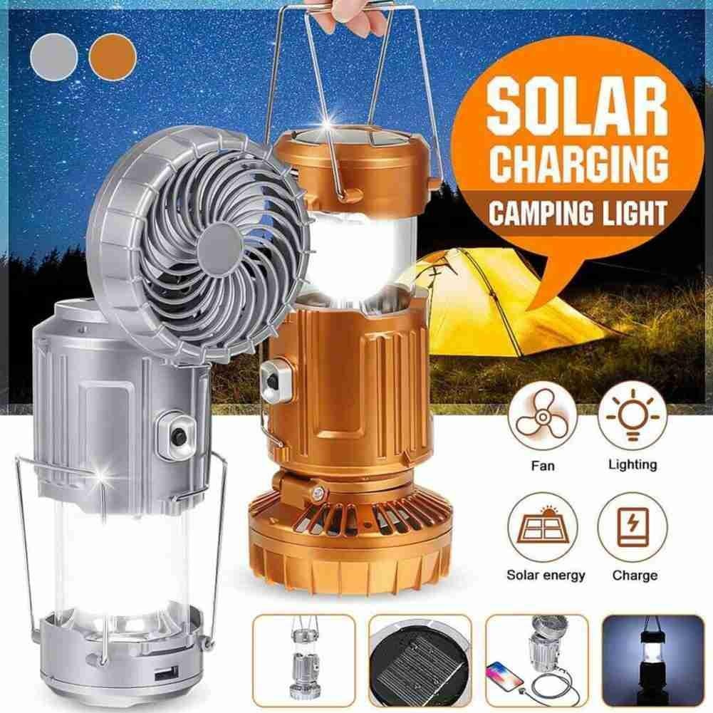 Portable LED Camping Lantern with Fan Solar Rechargeable Outdoor