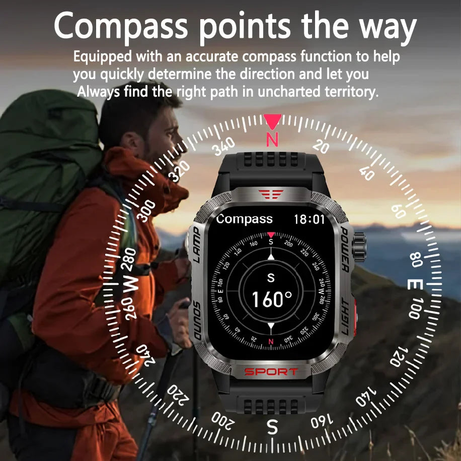 Military GPS Smartwatch Men Flashlight Compass Waterproof Bluetooth Call