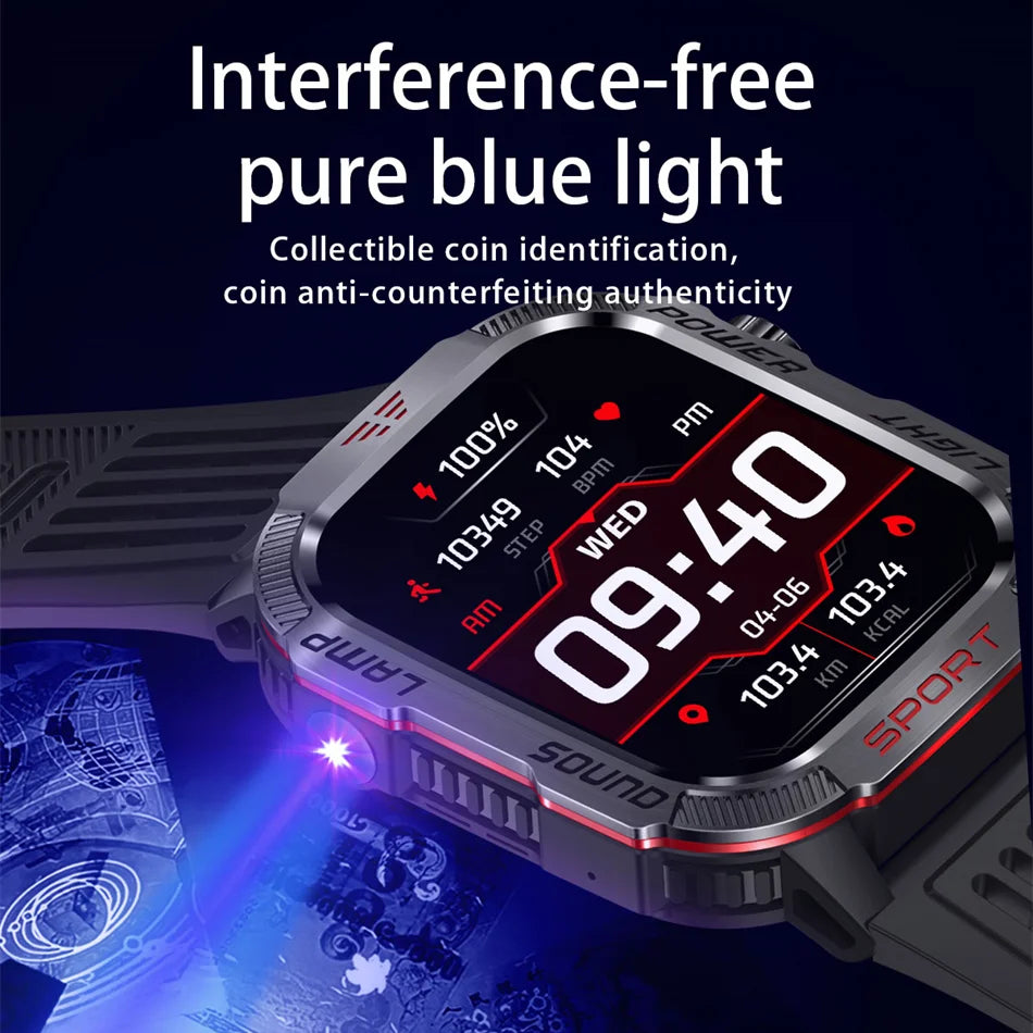 Military GPS Smartwatch Men Flashlight Compass Waterproof Bluetooth Call