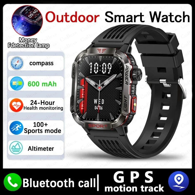 Military GPS Smartwatch Men Flashlight Compass Waterproof Bluetooth Call