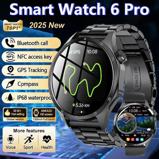 2025 Men GPS Smartwatch AMOLED Bluetooth Call NFC Waterproof