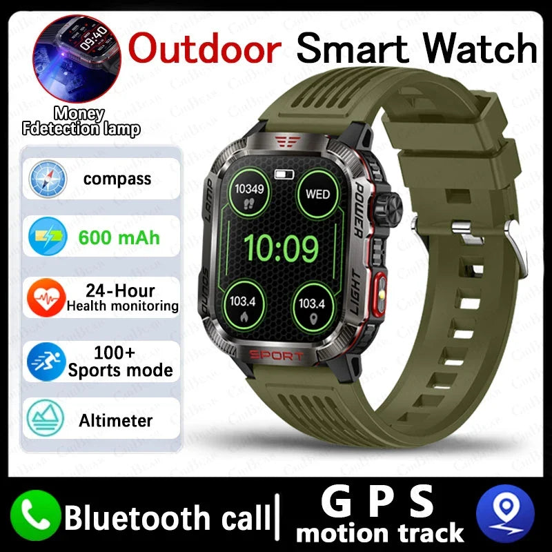 Military GPS Smartwatch Men Flashlight Compass Waterproof Bluetooth Call