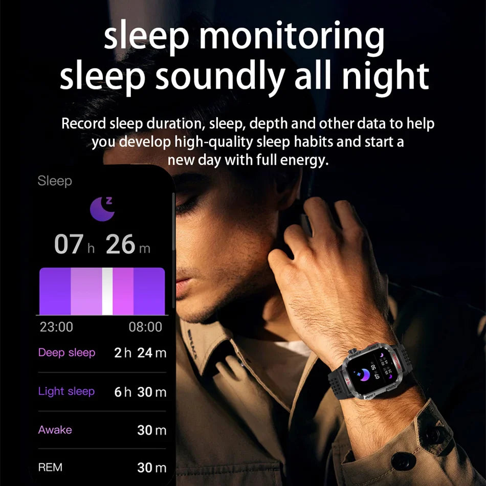 Military GPS Smartwatch Men Flashlight Compass Waterproof Bluetooth Call