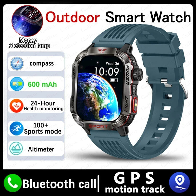 Military GPS Smartwatch Men Flashlight Compass Waterproof Bluetooth Call