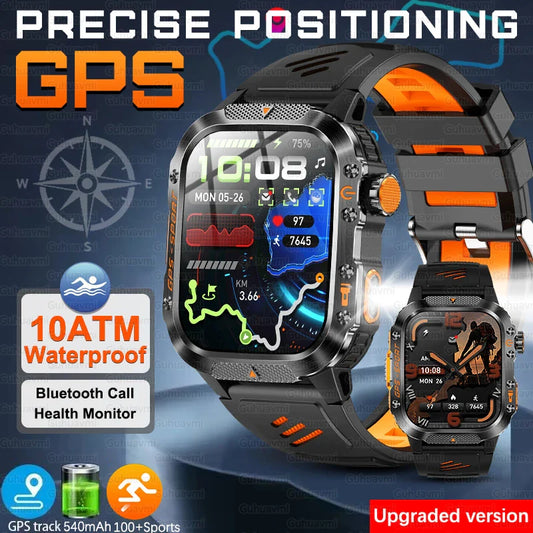 2025 GPS Smartwatch Military Compass Flashlight Waterproof Sports BT Call