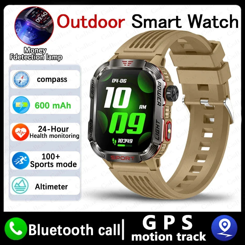 Military GPS Smartwatch Men Flashlight Compass Waterproof Bluetooth Call