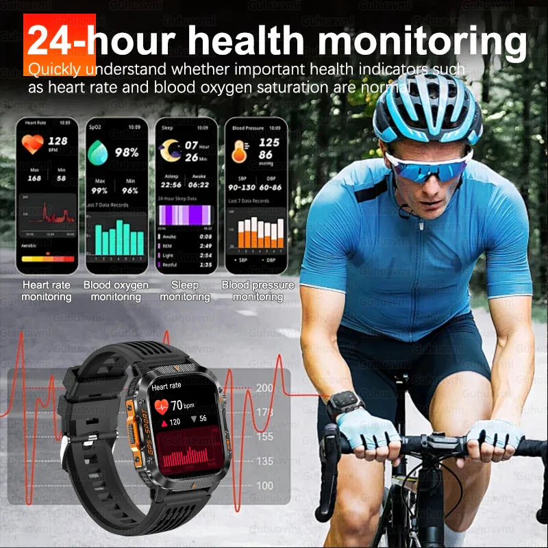 2025 GPS Smartwatch Military Compass Flashlight Waterproof Sports BT Call