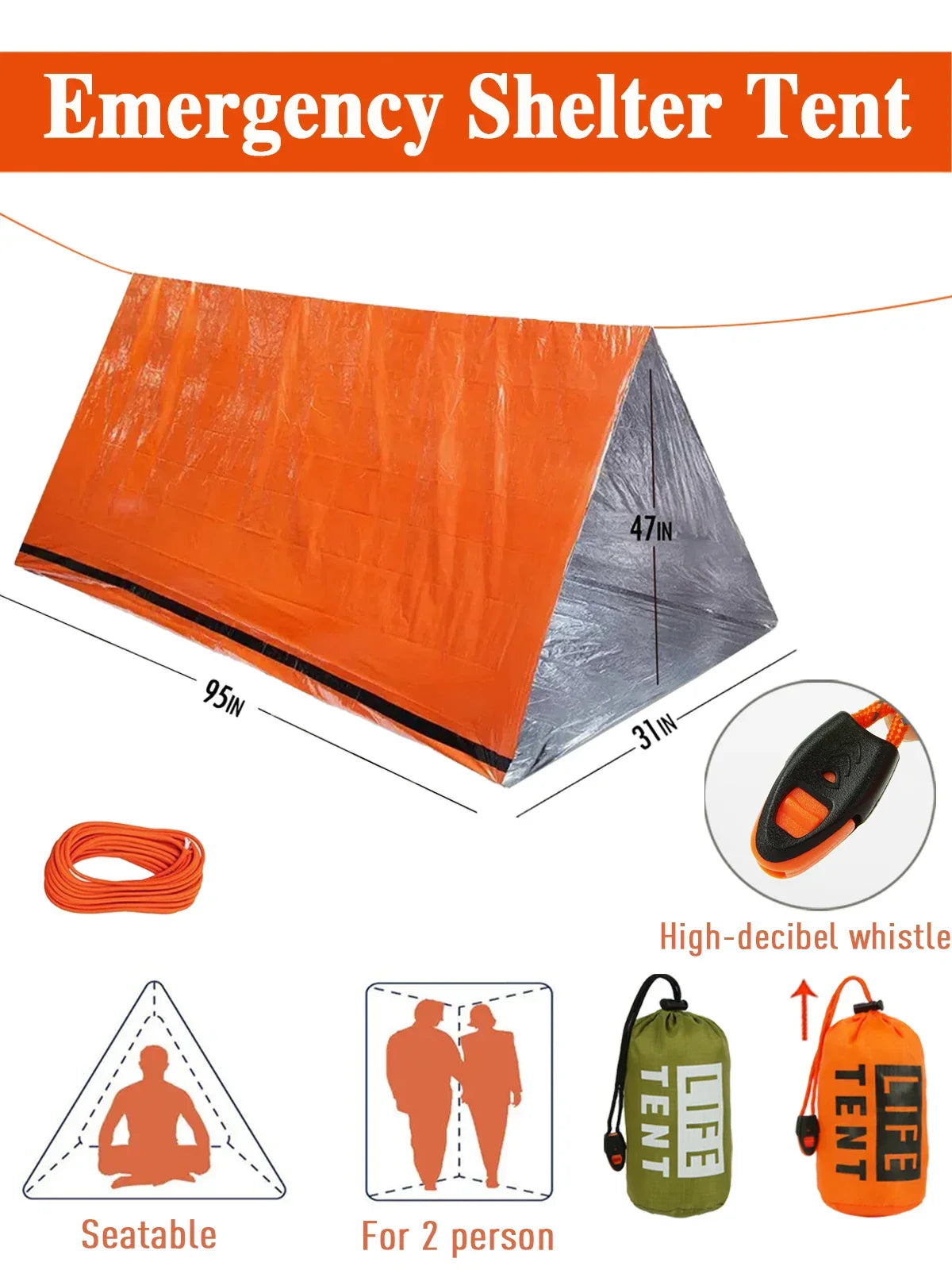 2 Person Emergency Tent Waterproof Camping Travel Shelter Gear